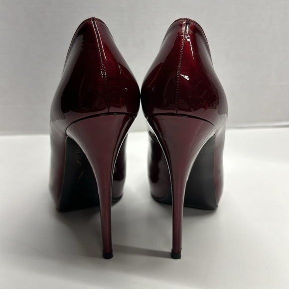 Stuart Weitzman High Heel Pumps Shoes Peep Toe Patent Leather Red Quasar Size 9 - Picture 6 of 10